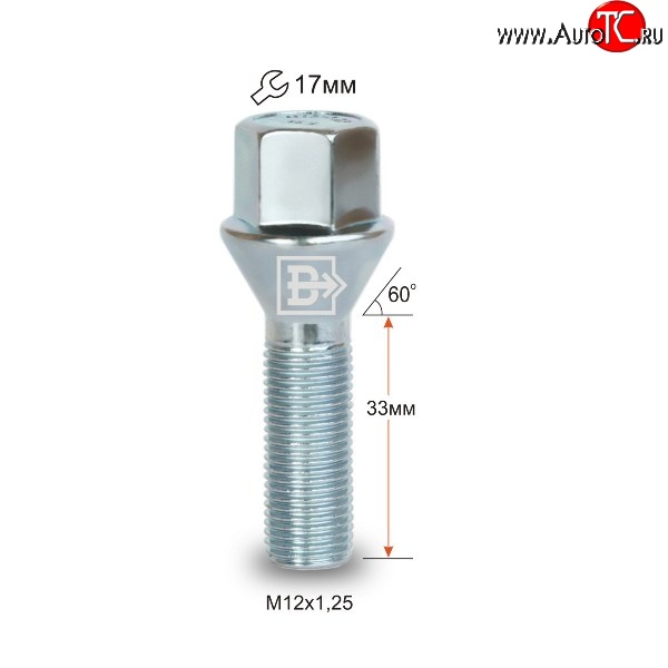 125 р. Колёсный болт длиной 33 мм Вектор M12 1.25 33 под гаечный ключ Лада Калина Cross 2194 универсал (2014-2018)