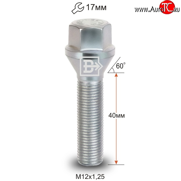 125 р. Колёсный болт длиной 40 мм Вектор M12 1.25 40 под гаечный ключ Changan Reaton (2013-2017)