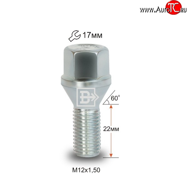 83 р. Колёсный болт длиной 22 мм Вектор M12 1.5 22 под гаечный ключ Chery M11 A3 седан (2010-2016)