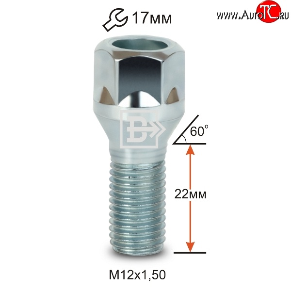 47 р. Колёсный болт длиной 22 мм Вектор M12 1.5 22 под гаечный ключ Saturn Vue (2002-2007)