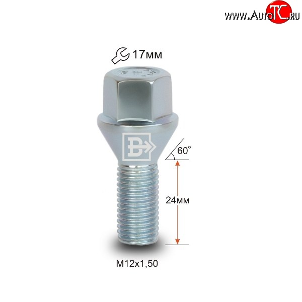 83 р. Колёсный болт длиной 24 мм Вектор M12 1.5 24 под гаечный ключ Toyota Allex E12# рестайлинг (2002-2004)