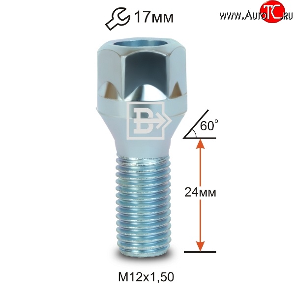 47 р. Колёсный болт длиной 24 мм Вектор M12 1.5 24 под гаечный ключ Geely Coolray SX11 рестайлинг (2023-2025)