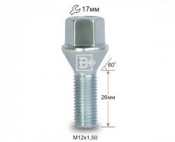 Колёсный болт длиной 26 мм Вектор M12 1.5 26 под гаечный ключ Geely Coolray SX11 рестайлинг (2023-2025) 