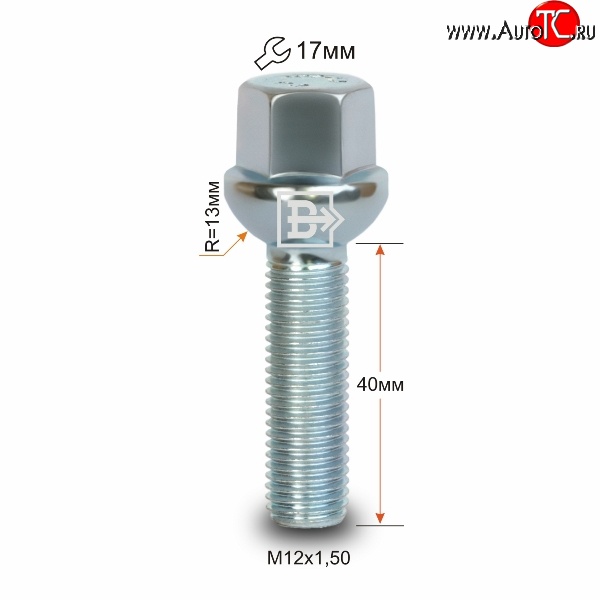 125 р. Колёсный болт длиной 40 мм Вектор M12 1.5 40 под гаечный ключ Geely Coolray SX11 рестайлинг (2023-2025)