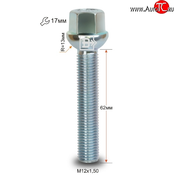 210 р. Колёсный болт длиной 62 мм Вектор M12 1.5 62 под гаечный ключ    с доставкой в г. Набережные‑Челны