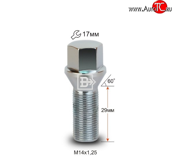 146 р. Колёсный болт длиной 29 мм Вектор M14 1.25 29 под гаечный ключ (пос.место: конус)  Audi A4 B9, BMW A4 (B9), Ford Galaxy 2, Mini Galaxy (2), Toyota Supra (A90)  с доставкой в г. Набережные‑Челны