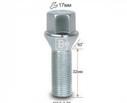 Колёсный болт длиной 32 мм Вектор M14 1.25 32 под гаечный ключ Audi A4 B9, BMW A4 (B9), Ford Galaxy 2, Mini Galaxy (2), Toyota Supra (A90)