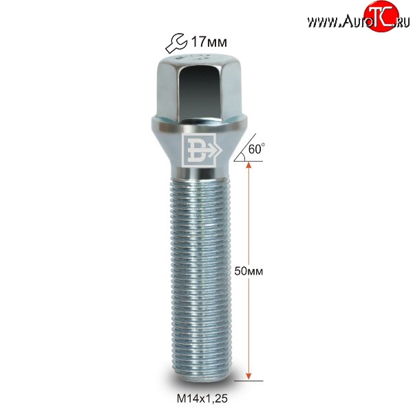 178 р. Колёсный болт длиной 50 мм Вектор M14 1.25 50 под гаечный ключ  Audi A4 B9, BMW A4 (B9), Ford Galaxy 2, Mini Galaxy (2), Toyota Supra (A90)  с доставкой в г. Набережные‑Челны