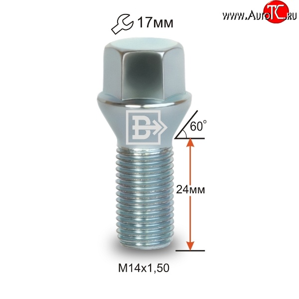 79 р. Колёсный болт длиной 24 мм Вектор M14 1.5 24 под гаечный ключ Haima 3 HMC7185A седан (2010-2013)