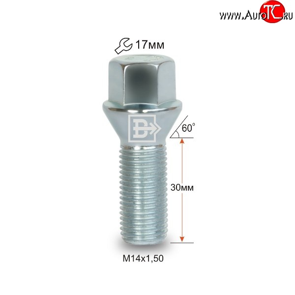 106 р. Колёсный болт длиной 30 мм Вектор M14 1.5 30 под гаечный ключ Chevrolet Avalanche GMT900 пикап (2006-2013)