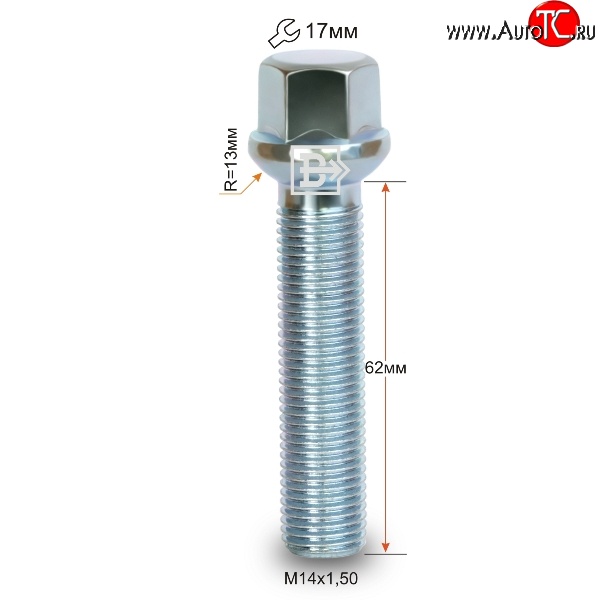 219 р. Колёсный болт длиной 62 мм Вектор M14 1.5 62 под гаечный ключ    с доставкой в г. Набережные‑Челны
