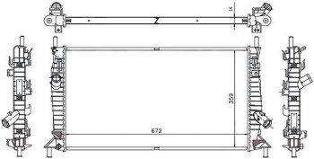 Радиатор двигателя (пластинчатый, 1.4/1.6/1.6D/1.8/1.8TD/2.0/2.0D, МКПП/АКПП) SAT Ford Focus 2 хэтчбэк 3 дв. дорестайлинг (2004-2007)