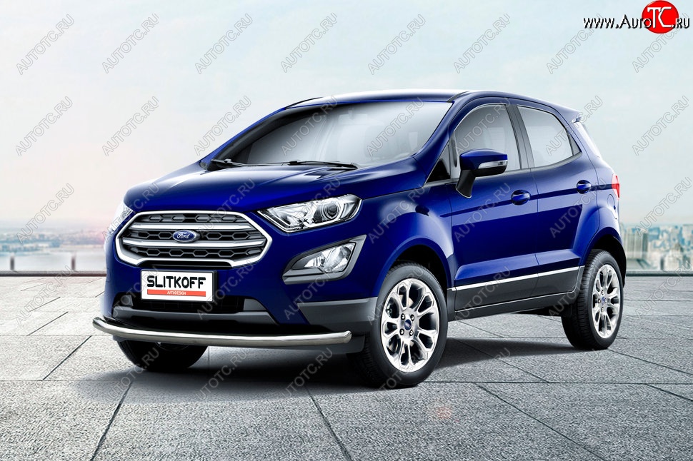 13 999 р. Защита заднего бампера Slitkoff (d57 мм)  Ford EcoSport  B515 (2017-2019) рестайлинг (Нержавейка, Полированная)  с доставкой в г. Набережные‑Челны