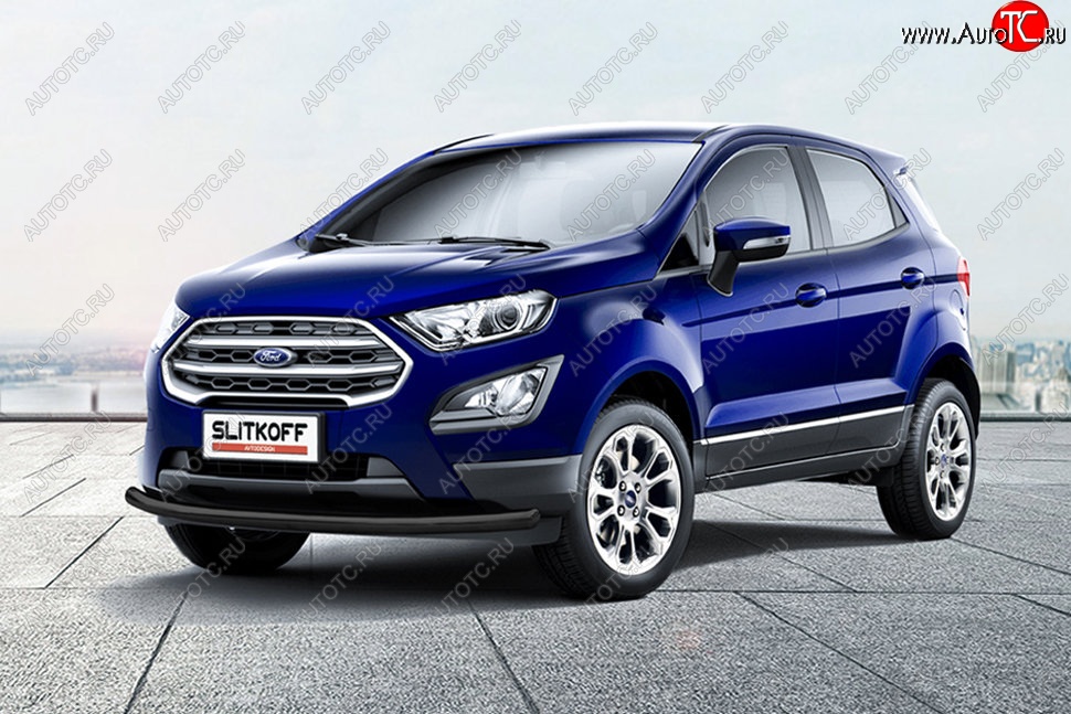 8 849 р. Защита заднего бампера Slitkoff (d57 мм)  Ford EcoSport  B515 (2017-2019) рестайлинг (Сталь с полимерным покрытием. Цвет: чёрный)  с доставкой в г. Набережные‑Челны