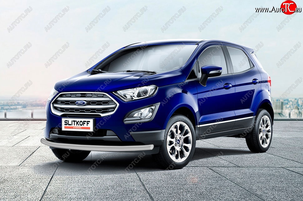 8 849 р. Защита заднего бампера Slitkoff (d57 мм)  Ford EcoSport  B515 (2017-2019) рестайлинг (Сталь с полимерным покрытием. Цвет: серебристый)  с доставкой в г. Набережные‑Челны