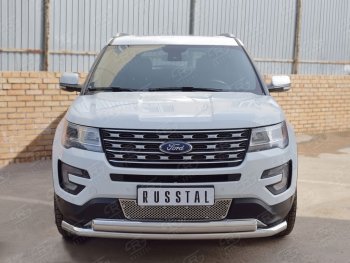 22 949 р. Защита переднего бампера (2 трубыØ63 и 75х42 мм, нержавейка) Russtal Ford Explorer U502 1-ый рестайлинг, 5 дв. (2015-2018)  с доставкой в г. Набережные‑Челны. Увеличить фотографию 2