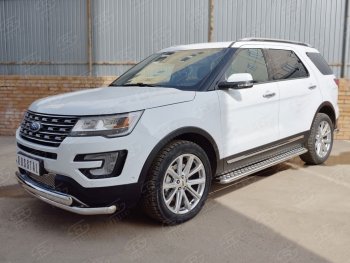 22 949 р. Защита переднего бампера (2 трубыØ63 и 75х42 мм, нержавейка) Russtal Ford Explorer U502 1-ый рестайлинг, 5 дв. (2015-2018)  с доставкой в г. Набережные‑Челны. Увеличить фотографию 3