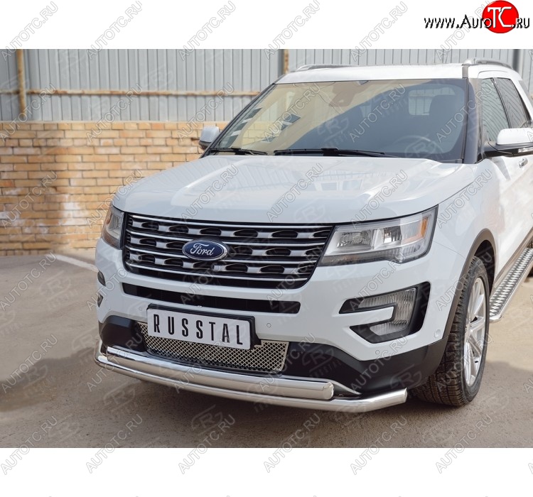 22 949 р. Защита переднего бампера (2 трубыØ63 и 75х42 мм, нержавейка) Russtal Ford Explorer U502 1-ый рестайлинг, 5 дв. (2015-2018)  с доставкой в г. Набережные‑Челны