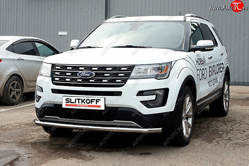 13 549 р. Защита переднего бампера Slitkoff (d57 мм)  Ford Explorer  U502 (2015-2018) 1-ый рестайлинг, 5 дв. (Нержавеющая сталь)  с доставкой в г. Набережные‑Челны