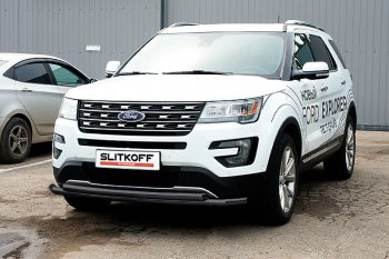 18 749 р. Защита переднего бампера Slitkoff (двойная, d57/57 мм)  Ford Explorer  U502 (2015-2018) 1-ый рестайлинг, 5 дв. (Нержавейка, Полированная)  с доставкой в г. Набережные‑Челны. Увеличить фотографию 2