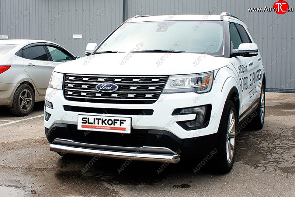 18 599 р. Защита переднего бампера Slitkoff (d76 мм)  Ford Explorer  U502 (2015-2018) 1-ый рестайлинг, 5 дв. (Нержавейка, Полированная)  с доставкой в г. Набережные‑Челны