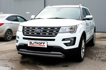 18 599 р. Защита переднего бампера Slitkoff (d76 мм)  Ford Explorer  U502 (2015-2018) 1-ый рестайлинг, 5 дв. (Нержавейка, Полированная)  с доставкой в г. Набережные‑Челны. Увеличить фотографию 2