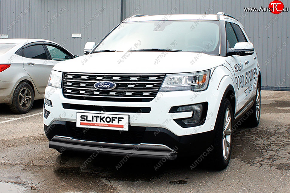 12 999 р. Защита переднего бампера Slitkoff (d76 мм) Ford Explorer U502 1-ый рестайлинг, 5 дв. (2015-2018) (Сталь с полимерным покрытием. Цвет: чёрный)  с доставкой в г. Набережные‑Челны