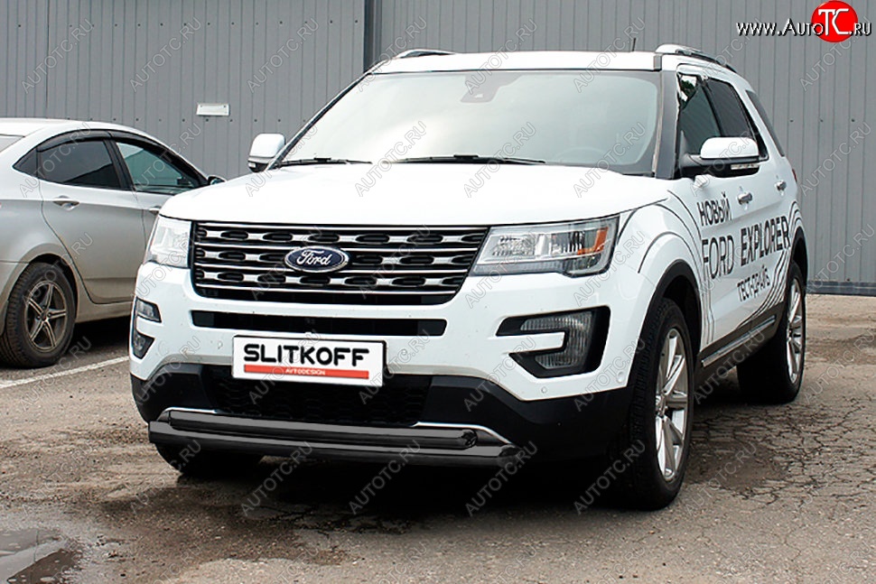 14 999 р. Защита переднего бампера Slitkoff (двойная, d76/57 мм)  Ford Explorer  U502 (2015-2018) 1-ый рестайлинг, 5 дв. (Сталь с полимерным покрытием. Цвет: чёрный)  с доставкой в г. Набережные‑Челны