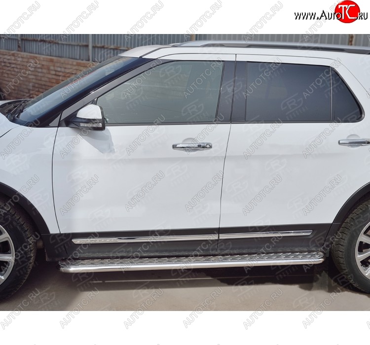 22 999 р. Широкая защита порогов с трубой d42 мм SLITKOFF v2  Ford Explorer  U502 (2015-2019) 1-ый рестайлинг, 5 дв., 2-ой рестайлинг, 5 дв.  с доставкой в г. Набережные‑Челны