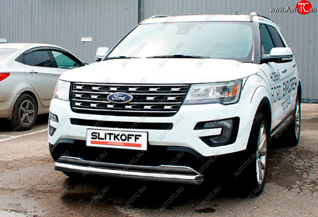 12 999 р. Защита переднего бампера Slitkoff (Ø 76 мм).  Ford Explorer  U502 (2015-2018) 1-ый рестайлинг, 5 дв. (Цвет: серебристый)  с доставкой в г. Набережные‑Челны