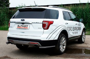 7 749 р. Защита заднего бампера Slitkoff (Ø 57 мм, уголки)  Ford Explorer  U502 (2015-2018) 1-ый рестайлинг, 5 дв. (Цвет: черный)  с доставкой в г. Набережные‑Челны. Увеличить фотографию 1