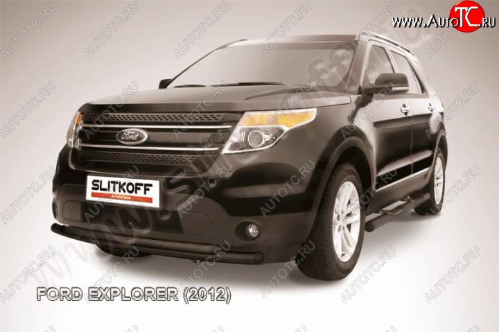 12 999 р. Защита переднего бампера d57/d57 Slitkoff  Ford Explorer  U502 (2010-2016) дорестайлинг (Цвет: серебристый)  с доставкой в г. Набережные‑Челны