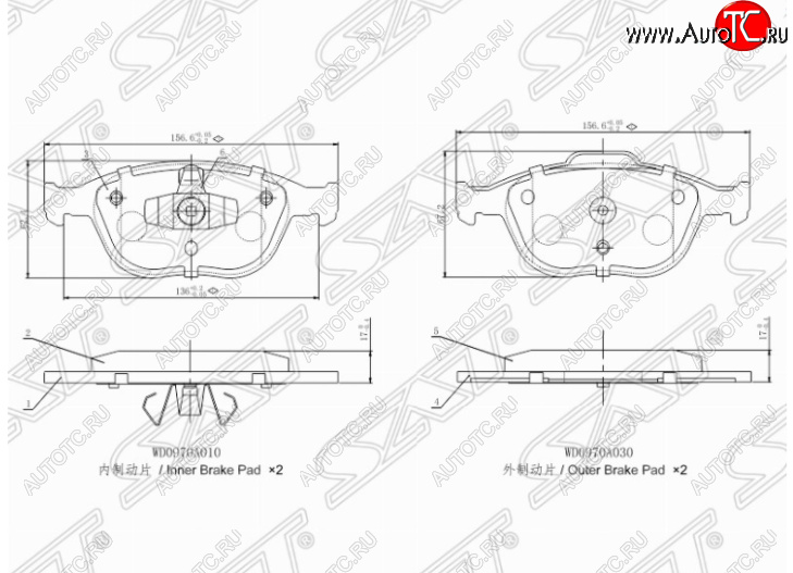 1 349 р. Комплект передних тормозных колодок SAT  Ford Focus  1 (1998-2005) седан дорестайлинг, универсал дорестайлинг, хэтчбэк 3 дв. дорестайлинг, хэтчбэк 5 дв. дорестайлинг, седан рестайлинг, универсал рестайлинг, хэтчбэк 3 дв. рестайлинг, хэтчбэк 5 дв. рестайлинг  с доставкой в г. Набережные‑Челны