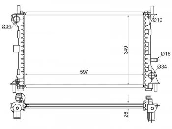 Радиатор двигателя SAT (трубчатый, МКПП/АКПП, 1.6/1.8/2.0) Ford Focus 1 седан дорестайлинг (1998-2002)