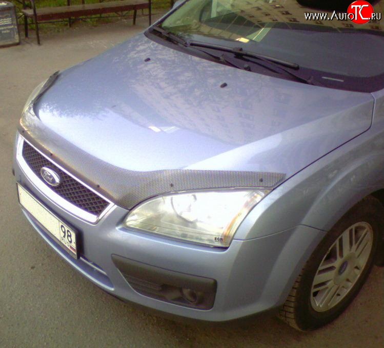 3 399 р. Дефлектор капота NovLine (прозрачный) Ford Focus 2 хэтчбэк 3 дв. дорестайлинг (2004-2007)  с доставкой в г. Набережные‑Челны