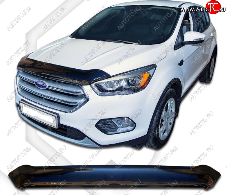 2 099 р. Дефлектор капота CA-Plastic  Ford Kuga  2 (2016-2019) рестайлинг (Classic черный, Без надписи)  с доставкой в г. Набережные‑Челны