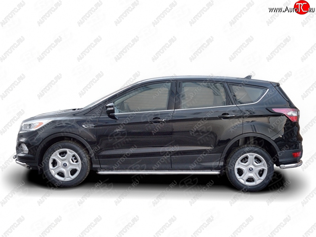 26 999 р. Порожки для ног (Ø42) SLITKOFF Ford Kuga 2 рестайлинг (2016-2019) (лист - алюминий, профиль - нержавейка)  с доставкой в г. Набережные‑Челны