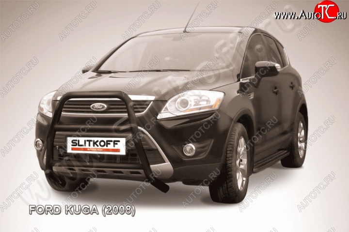 18 399 р. Кенгурятник d57 Slitkoff (высокий, с перемычками)  Ford Kuga  1 (2008-2013) (Цвет: серебристый)  с доставкой в г. Набережные‑Челны