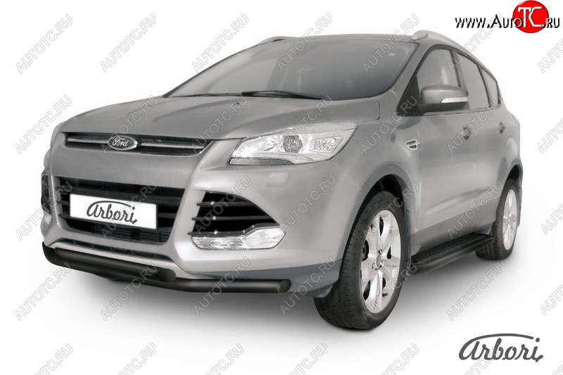 6 119 р. Защита переднего бампера Arbori (черная, 2 трубы d57 mm). Ford Kuga 2 дорестайлинг (2013-2016)  с доставкой в г. Набережные‑Челны