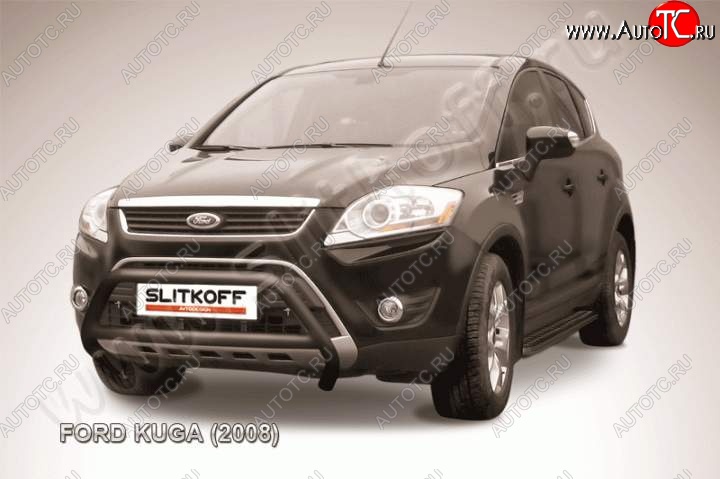 18 999 р. Кенгурятник d57 Slitkoff (низкий с перемычкой)  Ford Kuga  1 (2008-2013) (Цвет: серебристый)  с доставкой в г. Набережные‑Челны