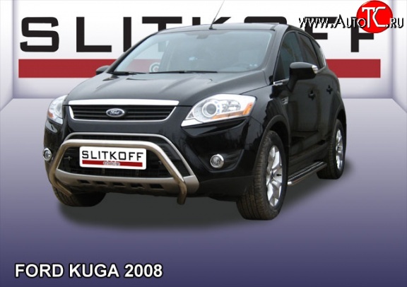 24 999 р. Усиленная низкая защита переднего бампера Slitkoff  Ford Kuga  1 (2008-2013) (Нержавейка, Полированная)  с доставкой в г. Набережные‑Челны