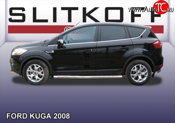 16 849 р. Защита порогов из круглой трубы диаметром 76 мм Slitkoff  Ford Kuga  1 (2008-2013) (Нержавейка, Полированная)  с доставкой в г. Набережные‑Челны