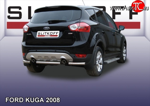 7 199 р. Защита заднего бампера из короткой трубы диаметром 57 мм Slitkoff Ford Kuga 1 (2008-2013) (Нержавейка, Полированная)  с доставкой в г. Набережные‑Челны