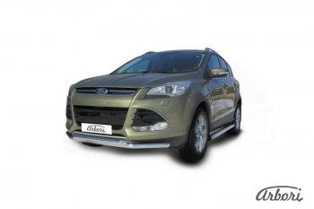 16 999 р. Защита переднего бампера Arbori (нержавейка, 2 трубы d57 и 57 mm) Ford Kuga 2 дорестайлинг (2013-2016)  с доставкой в г. Набережные‑Челны. Увеличить фотографию 2