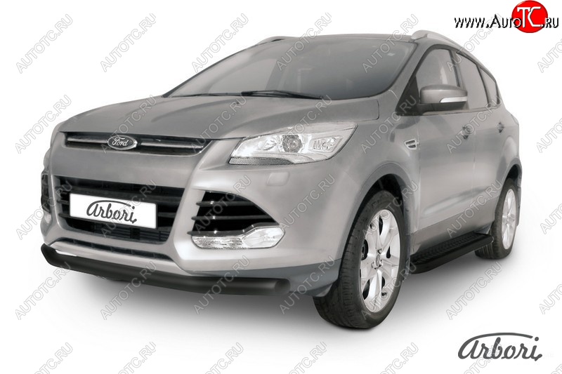 7 019 р. Защита переднего бампера Arbori (черная, 1 труба d76 mm). Ford Kuga 2 дорестайлинг (2013-2016)  с доставкой в г. Набережные‑Челны