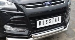 20 999 р. Защита переднего бампера (2 трубыØ76 и 63 мм, нержавейка) SLITKOFF Ford Kuga 2 дорестайлинг (2013-2016)  с доставкой в г. Набережные‑Челны. Увеличить фотографию 2