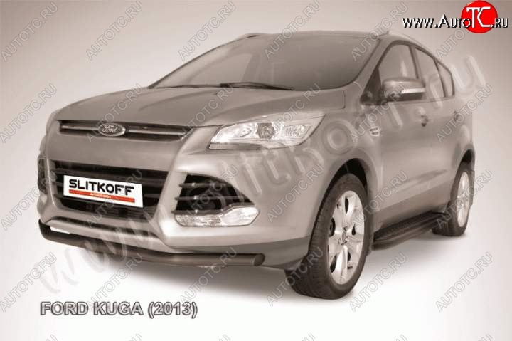 7 749 р. Защита переднего бампера Slitkoff (труба d57)  Ford Kuga  2 (2013-2016) дорестайлинг (Цвет: серебристый)  с доставкой в г. Набережные‑Челны