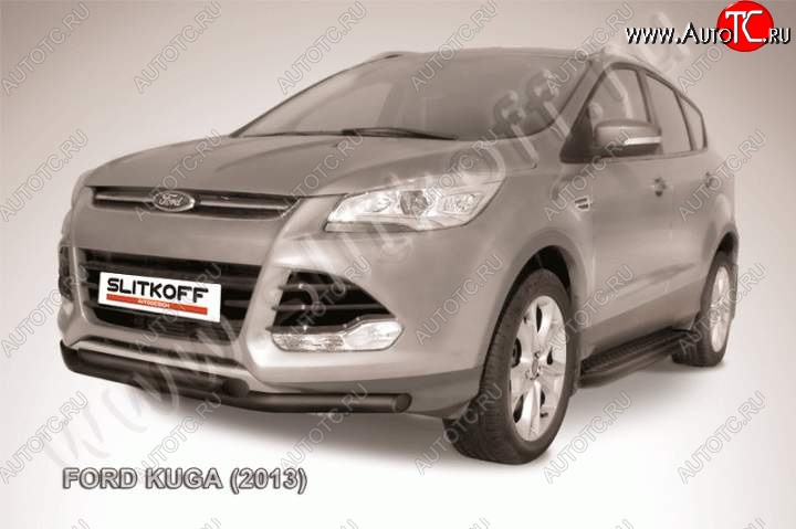 8 999 р. Защита переднего бампера Slitkoff (труба d57/d57)  Ford Kuga  2 (2013-2016) дорестайлинг (Цвет: серебристый)  с доставкой в г. Набережные‑Челны