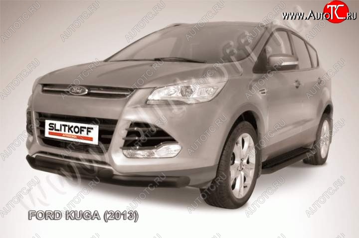 12 549 р. Защита переднего бампера Slitkoff (труба d76/d57)  Ford Kuga  2 (2013-2016) дорестайлинг (Цвет: серебристый)  с доставкой в г. Набережные‑Челны