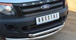 26 999 р. Защита переднего бампера (2 трубыØ76 и 63 мм, нержавейка) SLITKOFF Ford Ranger DoubleCab дорестайлинг (2011-2016)  с доставкой в г. Набережные‑Челны. Увеличить фотографию 2